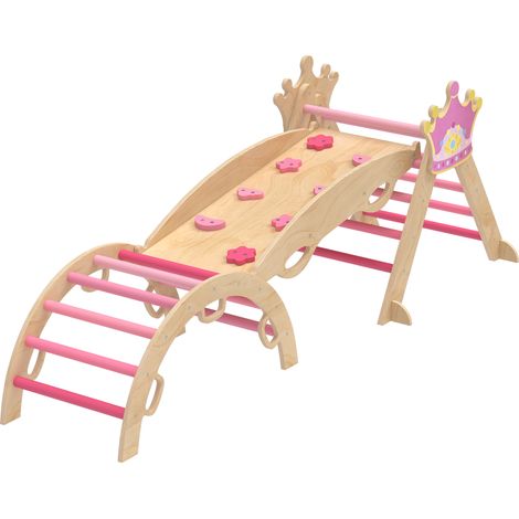 Structure d'escalade intérieure 8 en 1 pour enfants princesse avec toboggan rampe arche bois