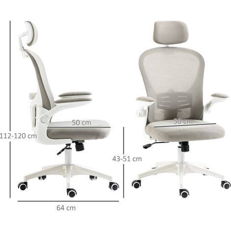 Sedia da ufficio in rete, sedia da scrivania, schienale alto, poggiatesta regolabile, supporto lombare 4D, 62x64x120 cm, grigia