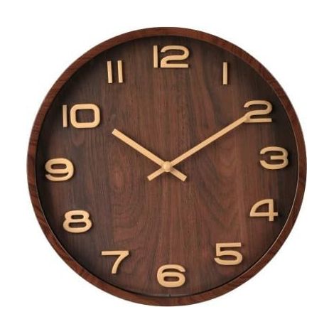 Horloge murale en bois de 305 mm, marron, horloge murale ronde rustique avec chiffres arabes, idéale pour le salon, la chambre et le bureau. (1/3)