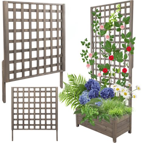 MODO24 Rehausse pergola bois de pin pour jardinière, module extension treillis extérieur plantes grimpantes, 94x80 cm, gris