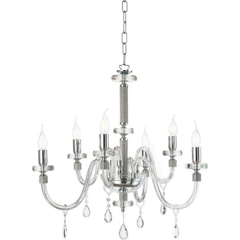 Lampada a sospensione DIDO D65 cm in vetro trasparente lavorato a mano 6 LUCI CROMO (1/2)