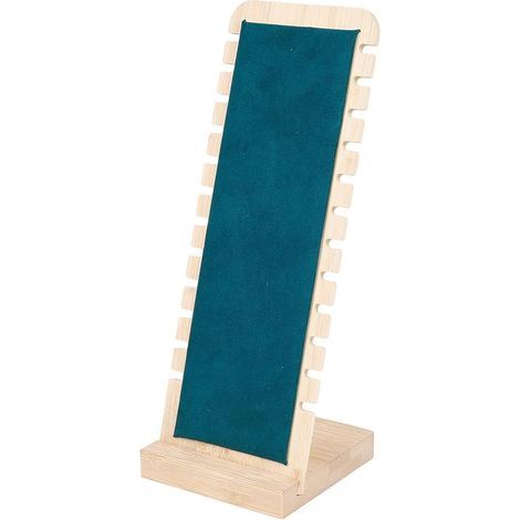CCYKXA Bamboo Jewelry Display Stand for Necklaces, Soft Mat, Dark Green, 12 Slots, Removable Jewelry Organizer, Leather and Wood, Small Display Stand for Home for Necklaces and Bracelets