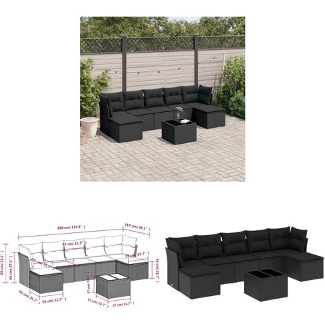 Salon de jardin 8 pcs avec coussins noir résine tressée - Salon De Jardin - Mobilier De Jardin - Set Salon De Jardin - Résine Tressée - Rotin Synthétique - Home & Living (1/3)