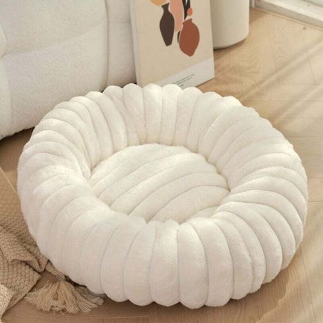 Petit panier pour chien - Panier pour chien/chat - Panier rond pour animaux - Velours côtelé doux - Base antidérapante - Blanc - 40 x 40 x 16 cm (1/5)