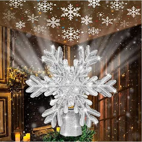 Schneeflockenförmiger Weihnachtsbaum - Silber - LED - Projektor, Weihnachtsbaumspitze - Beleuchtung zur Dekoration. (1/4)
