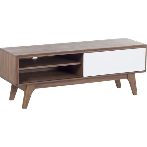 Mueble de TV moderno estructura marrón oscuro y cajón blanco almacenaje con estantes Buffalo (1/5)