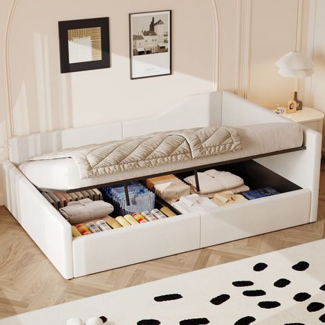 MEUBLIV Tagesbett 140x200 cm Beige – mit Bettkasten und Rückenlehne, ohne Matratze (1/5)