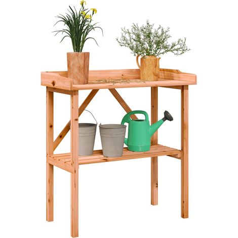 Mesa para plantas con estante madera abeto marrón 78x38x82,5 cm