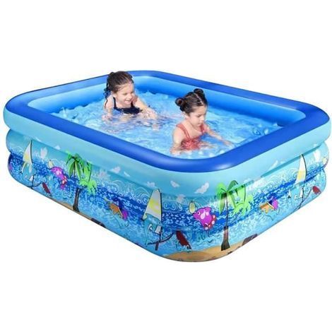 Piscines Gonflables, Piscine Rectangulaire Enfants,Matériau PVC,3 couches de valve de gonflage indépendante 147x105x50 cm (1/5)