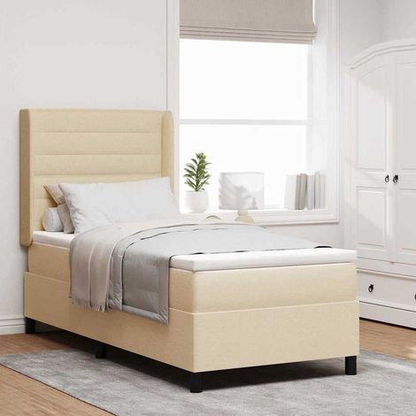 LED Boxspringbett mit Matratze Creme 90 x 190 cm Stoff