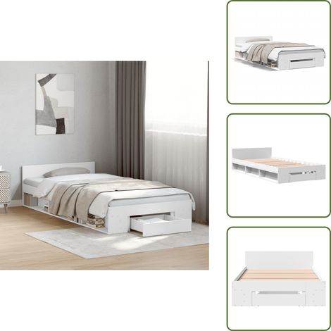 The Living Store Bettgestell mit Schublade Weiß 100x200 cm Holzwerkstoff - Schubladenbett (1/5)