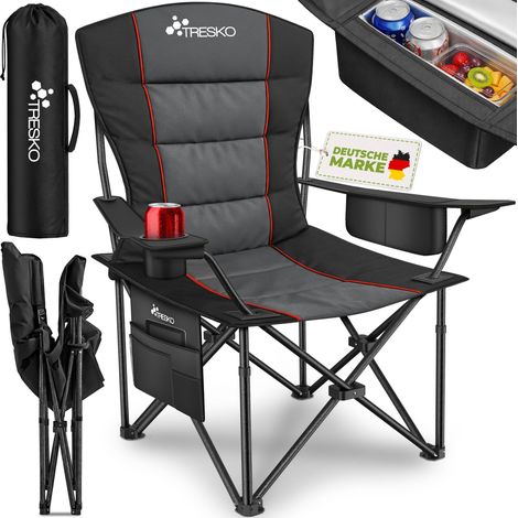 TRESKO Silla de camping plegable y transportable hasta 150 kg silla de pesca portátil con reposabrazos y portabebidas (Gris) (1/5)