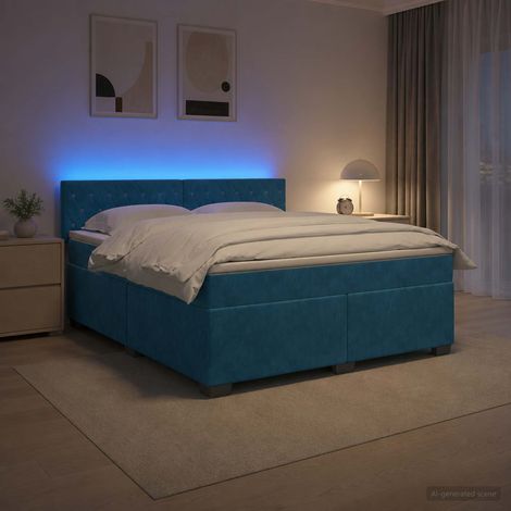 Cama con Base Tapizada, Colchón y Luz LED Azul 140 x 200 cm (1/5)
