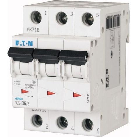 Disjoncteur modulaire 1.6A 3p courbe B 6kA 000177579 EATON FAZ6 B1,6/3