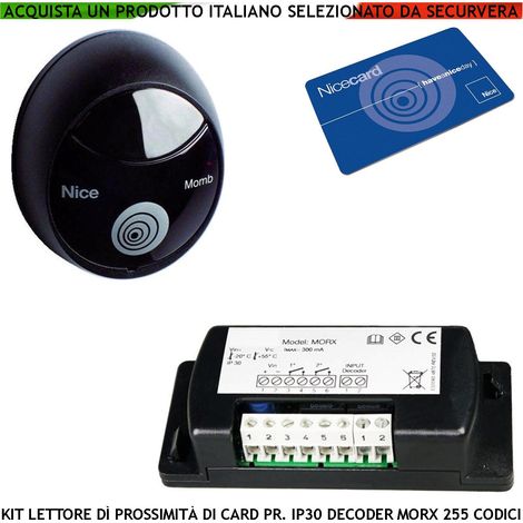 Lettore Card o Tessera Decodifica il RFID IP55 Centralina MORX Bluebus Riconosce Memorizza 255 Codici Conferma la Lettura Luce Rossa e Beep Alimentazione 24 V 2 Uscite Relè 1 Mocard Vergine Magnetica (1/2)
