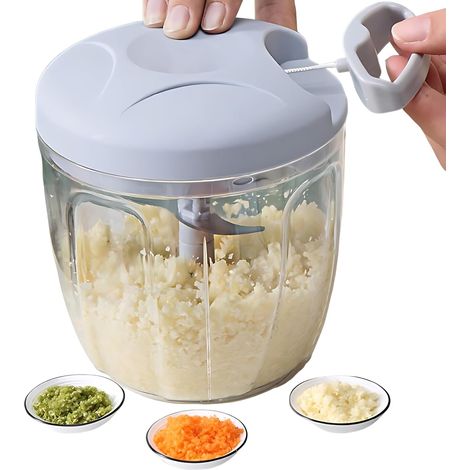 Hachoir multifonction avec poulie - 900 ml - Coupe-légumes - Coupe-oignons - Extra large - 5 lames en acier inoxydable - Coupe-légumes universel - Hachoir (1/5)