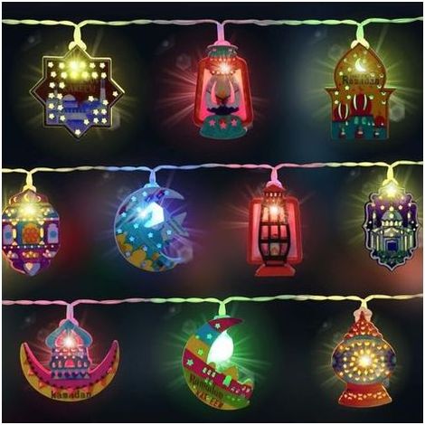 Guirlande Lumineuse Ramadan, 3M 20 LED batterie Lumières Étoile Lune Décorations de Lumière du Ramadan, l'Aid Moubarak Decoration Couleur LED Guirlande Lumineuse Musulmane pour Extérieur de Fête (1/4)