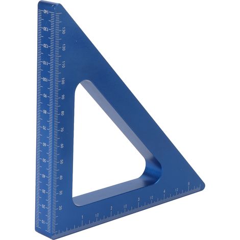 Équerre de menuiserie en aluminium, angle droit 90°, graduations pouces et centimètres, couleur bleue (1/5)