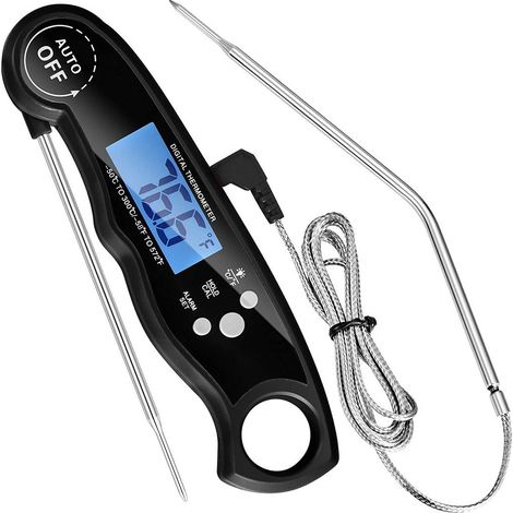 Fleischthermometer Digital, Sofort Ablesbares Bratenthermometer Grillthermometer, Externe Sonde mit 2 Lange Sonde & Magnet, Alarmfunktion, Thermometer für Heimbrauerei & Weinbereitung, Ofen