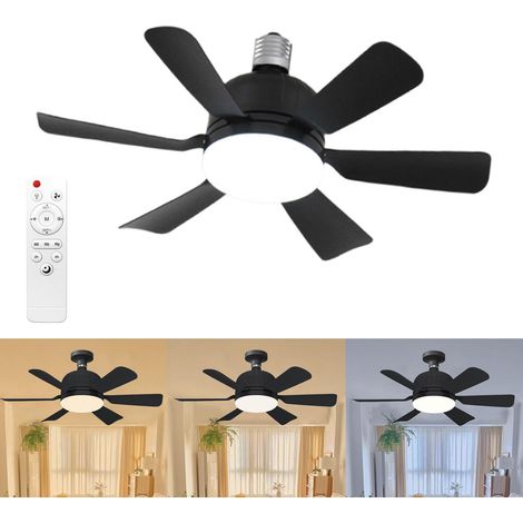 Ventilateur de plafond avec télécommande de 46 cm, interface E27, 3 vitesses de vent, gradation continue de 3 couleurs, convient au salon, noir (1/5)