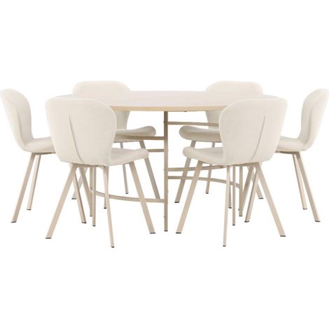 Copenhagen Essgruppe Tisch Ø140cm und 6 Stühle whitewash, beige.