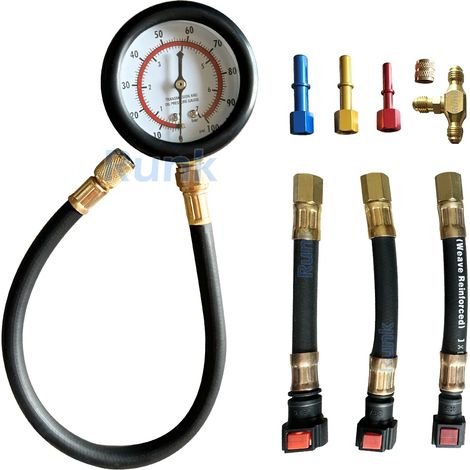 Kit de testeur de pression de carburant (simple) 0-100 PSI avec 3 adaptateurs de taille, testeur de pression de pompe à carburant et plusieurs options de connexion pour voiture, camion et moto. (1/5)