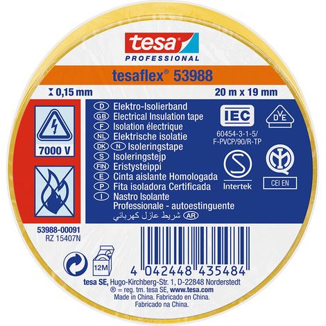 Nastro isolante omologato giallo 20 m x 19 mm 53988 Tesa