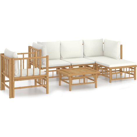 Maison Exclusive - Set Salotto da Giardino 6pz con Cuscini Bianco Crema in Bambù