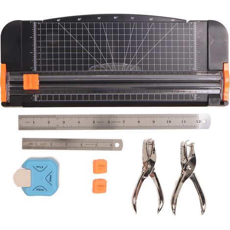 Trousse de coupe papier avec lames de rechange, perforatrice 3 en 1 et règles en acier 6/12 pouces (1/5)