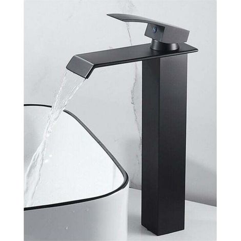 Schwarzer Waschtischmischer, hohe Ausführung, modernes Design, Einloch-Waschtischarmatur, Messing, Mattschwarz – RW Waschtischmischer (1/5)