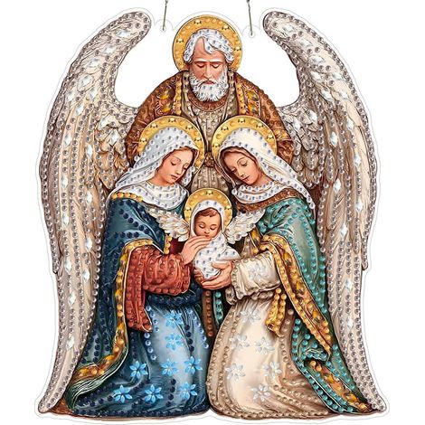 Diamond Painting Anhänger mit Kette, Fensterbild Engel Jesus, 20x20cm (1/4)