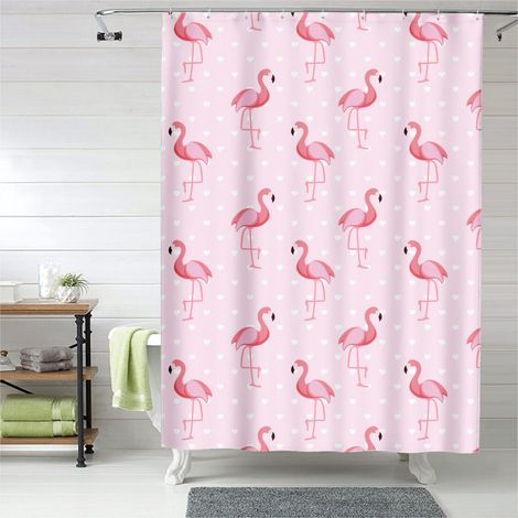 Rideau de douche motif flamant rose élégant et doux, rideau salle de bain imperméable, 150x180 cm (1/5)