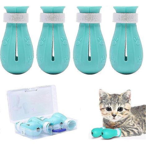Bottes anti-griffures pour 4 chats, protection ajustable des pattes, pour la maison, le bain, la beauté et les soins. Station de massage Controlcat (bleue). (1/5)
