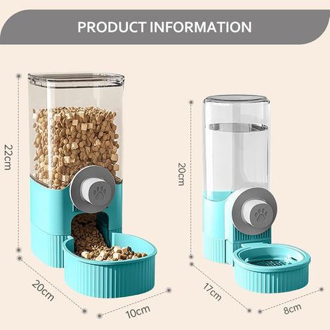 Dispensador colgante automático de agua para mascotas, 1,6L y bebedero de 0,52L, estación de alimentación para cachorros, gatos y conejos (bleu) (1/4)