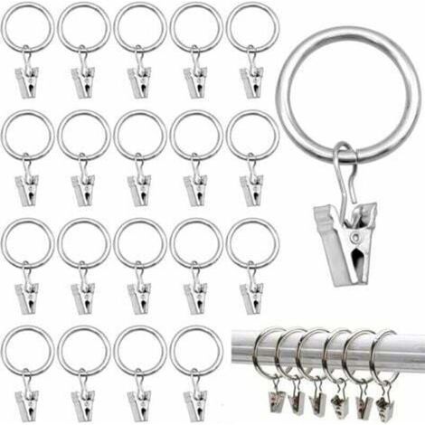 40 Pieces Curtain Rings with Clips (Silver) 25MM, Blind Clip Rings, Rustproof Metal Curtain Rings with Clips