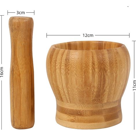 Mortier avec pilon en bois d'olivier - Fabriqué à la main avec bord naturel D12cm (1/4)