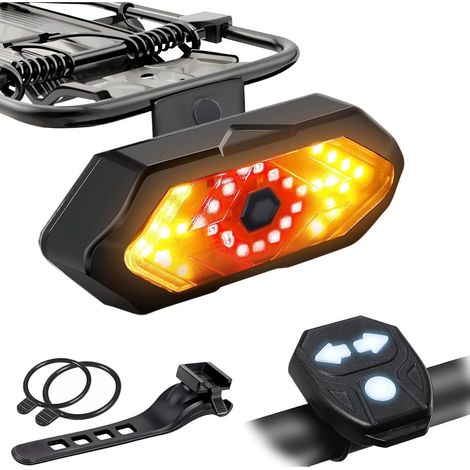 Feu Arrière Vélo avec Clignotants et Télécommande - 5 Modes LED, IPX4 Étanche, USB Rechargeable, Klaxon Intégré, Montage Universel pour Guidon/Casque/Porte-Bagages (1/5)