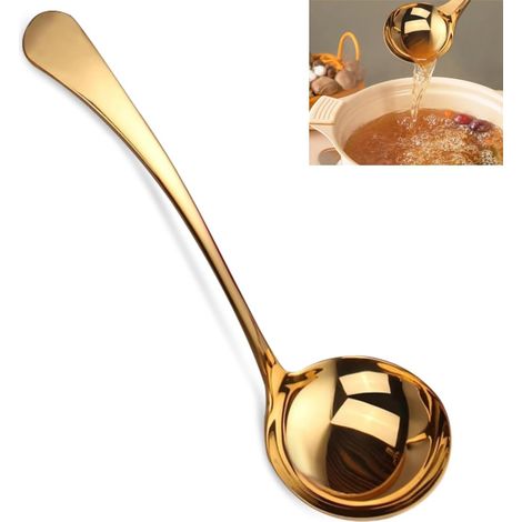 1 Louche, Acier inoxydable, Manche long ergonomique, Finition dorée polie, Pour soupe et sauce, Cuisine et restaurant (1/5)