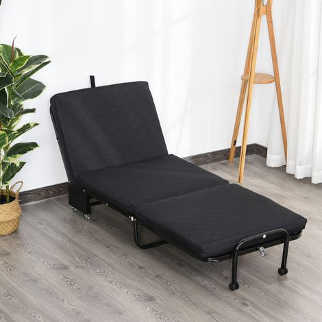 Klappbett 184 x 65 cm mit verstellbarem Kopfteil, Universalrollen und Metallrahmen, max. Belastbarkeit 120 kg, Schwarz (1/5)