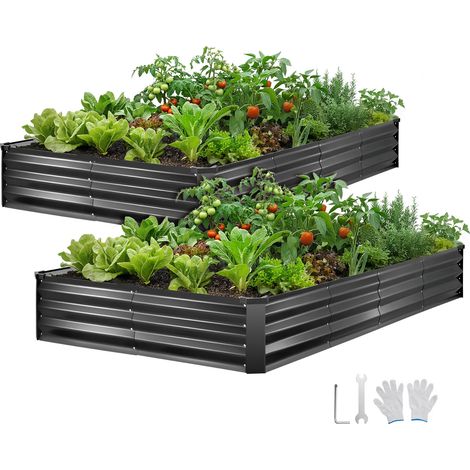 VEVOR Hochbeet Metall 2er-Pack 244x122x30 cm, Rechteckiges Gartenbeet, Pflanzkasten-Set für den Außenbereich, Gemüsebeet mit Handschuhen, Blumenbeet, Pflanzbeet für Blumen & Gemüse (1/5)