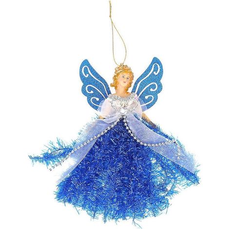 1 pendentif élégant en forme de poupée ange, décoration à suspendre au sapin de Noël, pour les fêtes de Noël (bleu)-Blue (1/2)
