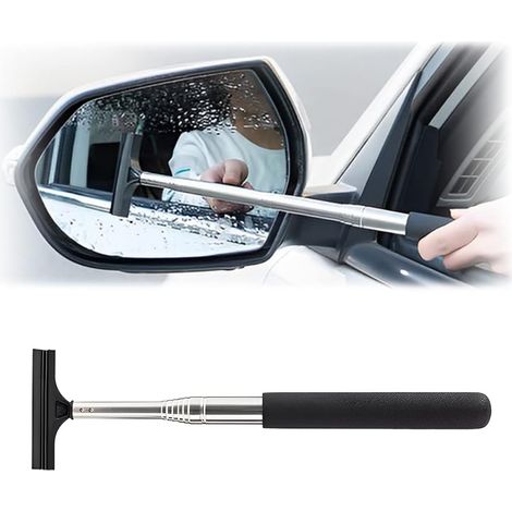 Raclette de rétroviseur rétractable avec longue tige télescopique, outil de nettoyage portable pour tous les véhicules, accessoire auto universel (noir) (1/5)