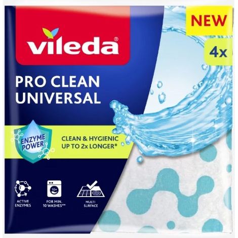 Lingettes universelles Vileda Pro Clean aux enzymes, lot de 4, super absorbantes