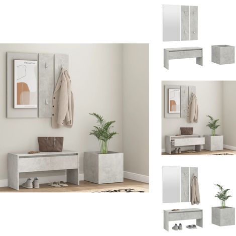 Ensemble de meubles de couloir Gris béton Bois d'ingénierie - Banc Entrée - Meuble Hall - Mobilier Salle D'entrée - Rangements Entrée - Banc Coffre (1/5)