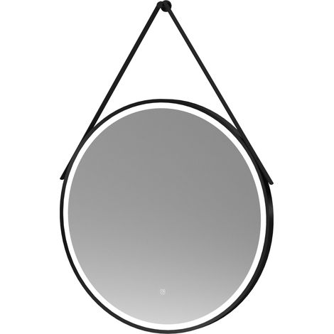 Balterley Quixhill Round Framed LED Touch Sensor Mirror with Demister & Hanging Strap, 800mm - Black