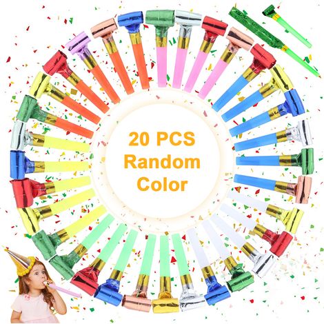 Lot de 20 sifflets, jouets en plastique extensibles, couleurs aléatoires, instruments de musique pour fêtes, anniversaires et mariages (1/5)