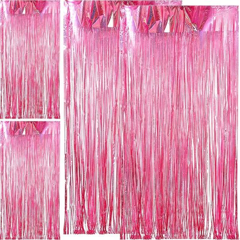 Lot de 4 rideaux à franges en feuille d'aluminium pour décoration de fête d'anniversaire, fiançailles, mur de porte, décoration de cabine photo, rose, 1 x 2 m (1/5)