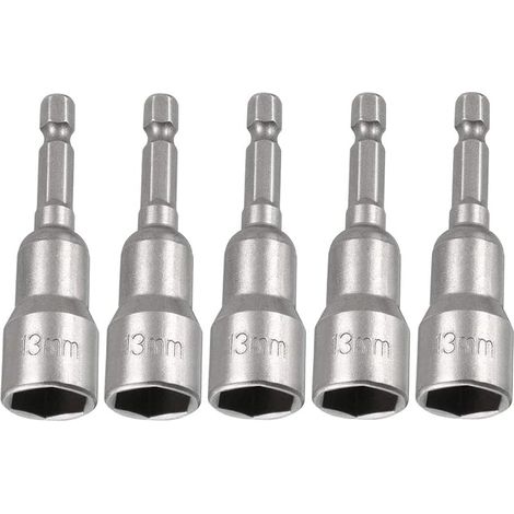 Lot de 5 douilles hexagonales magnétiques 1/4" pour perceuse, visseuse sans fil (13 x 65 mm) (1/5)