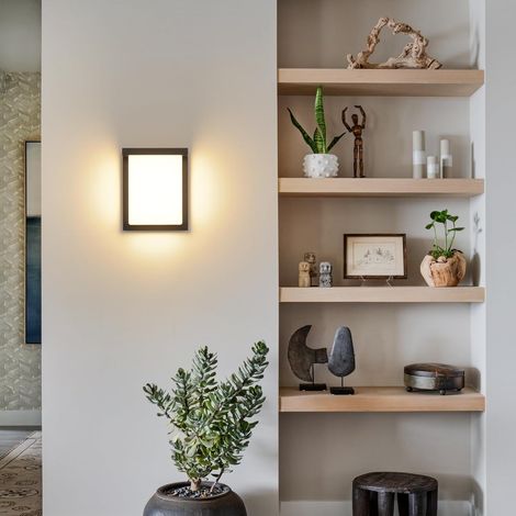 Applique murale LED 12 W, éclairage intérieur/extérieur, blanc chaud 3000 K, IP65, idéale pour cour, jardin, terrasse, quartier, mur, allée, cour, villa, couloir, noir [Classe énergétique F] (1/5)