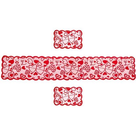 Lot de 5 décorations Saint-Valentin : chemin de table en dentelle rouge cœur et sets de table, décoration pour maison, mariage, anniversaire, fête (1/5)